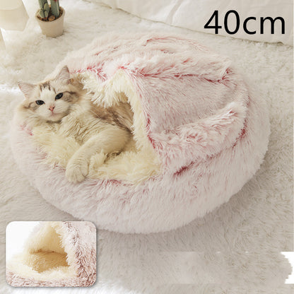 2 In 1 Dog And Cat Bed Pet Winter Bed Round Plush