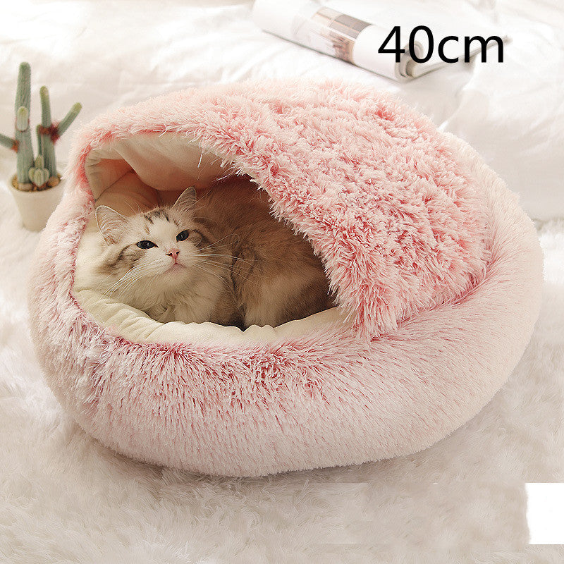 2 In 1 Dog And Cat Bed Pet Winter Bed Round Plush