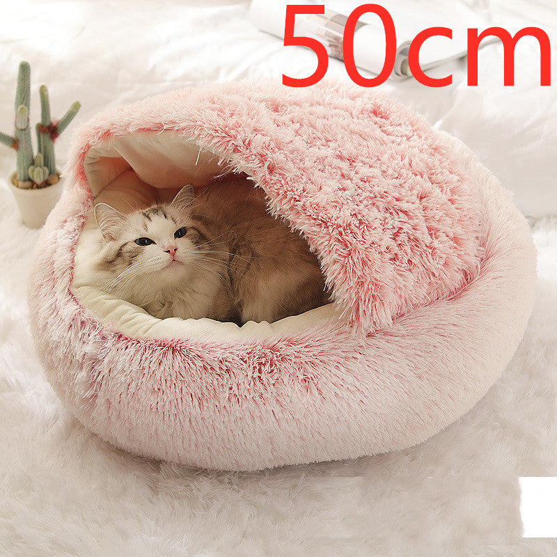 2 In 1 Dog And Cat Bed Pet Winter Bed Round Plush